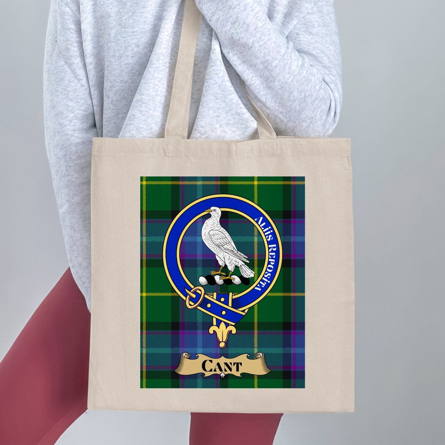 Physical Item 15"x16" / Natural Cant Clan Scottish Crest and Tartan Tote Bag