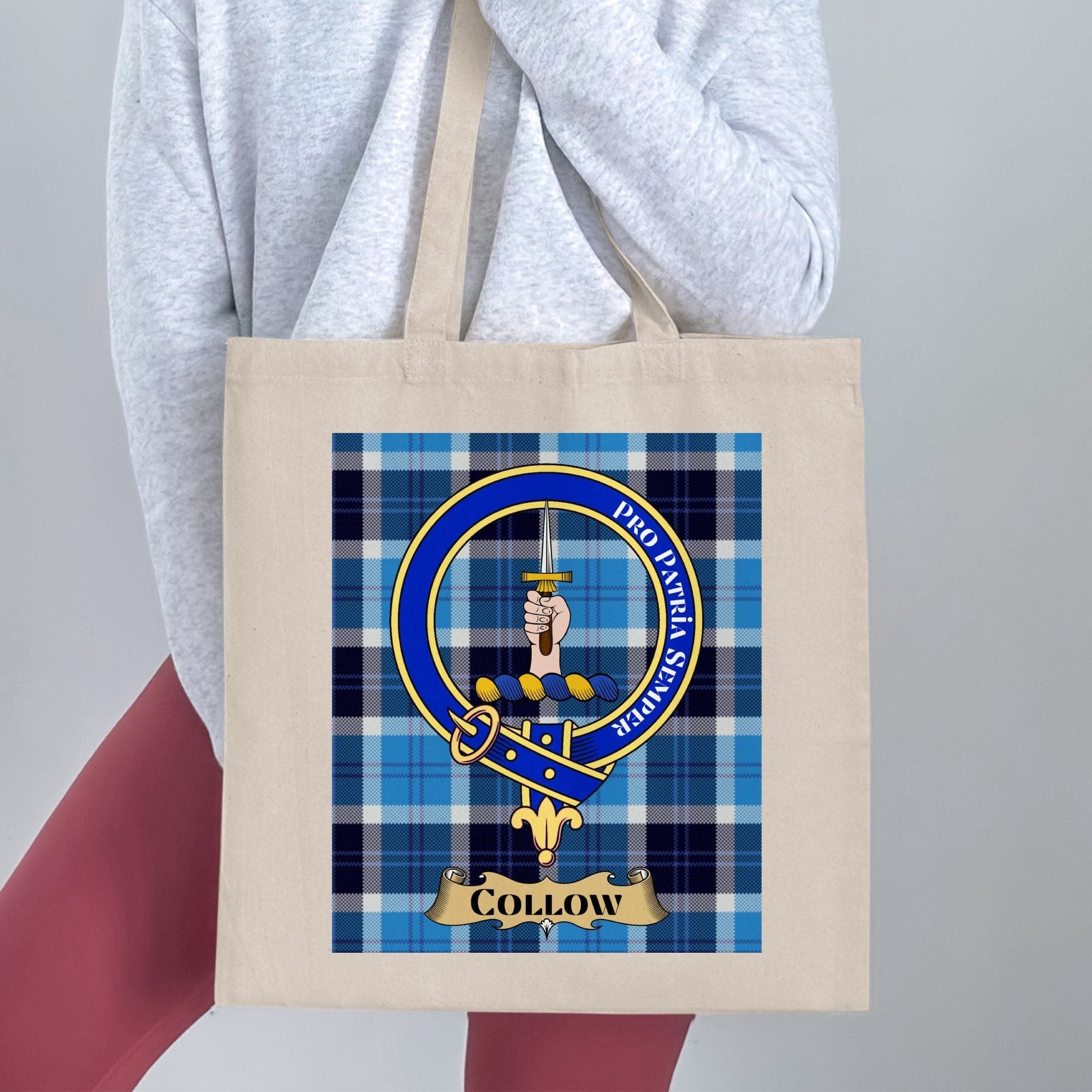 Physical Item 15"x16" / Natural Collow Clan Crest Scottish Tartan Tote Bag