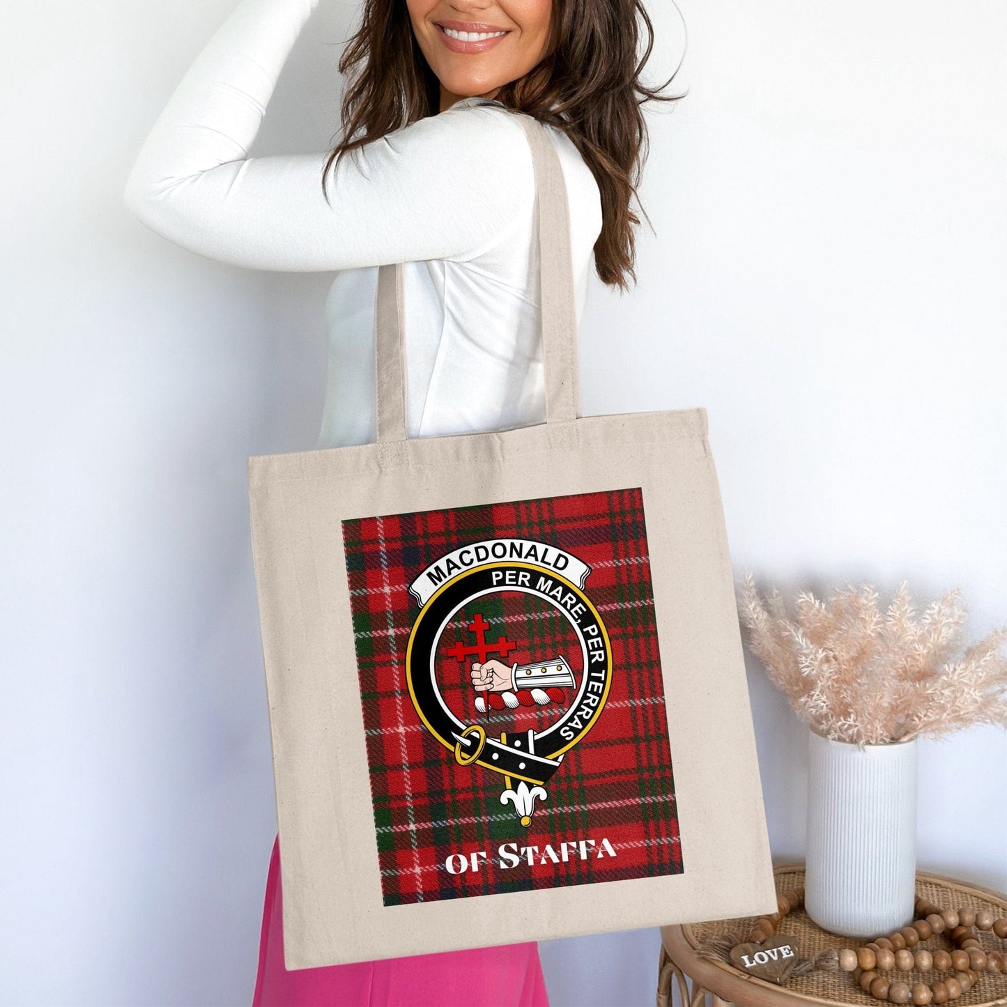 Physical Item 15"x16" / Natural Macdonald Scottish Clan Crest Tartan Tote Bag