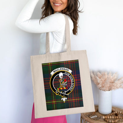 Physical Item 15"x16" / Natural Maclennan Scottish Clan Crest Tartan Tote Bag