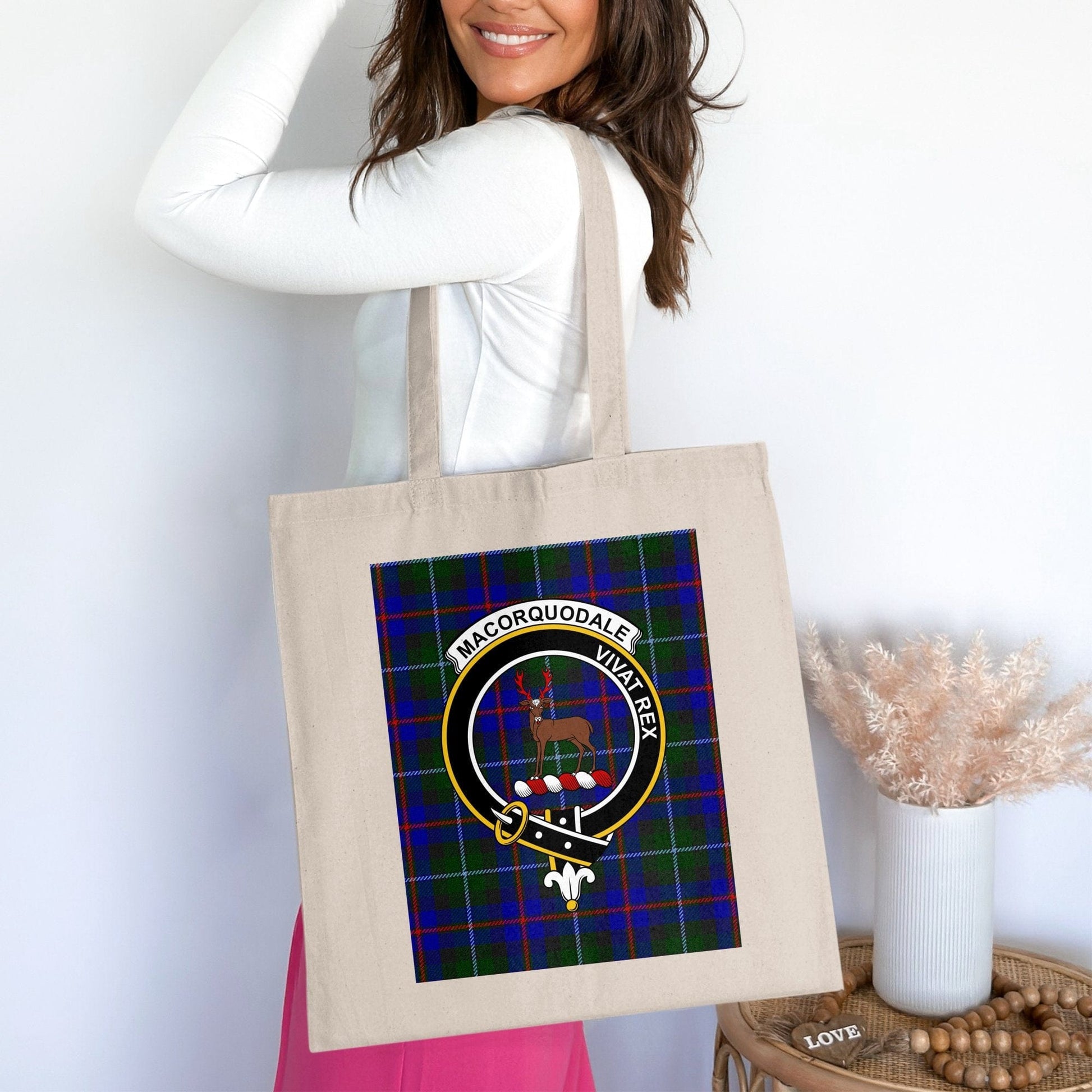 Physical Item 15"x16" / Natural Macorquodale Scottish Clan Crest Tartan Tote Bag