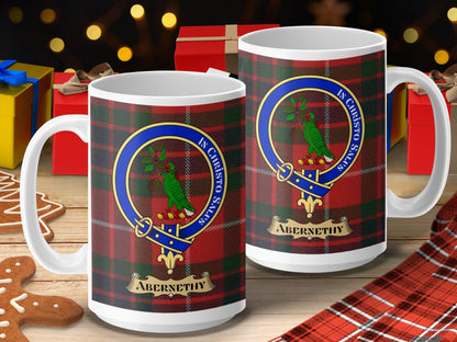 Physical Item 15oz / 15oz / White Abernethy Clan Scottish Tartan Crest Mug