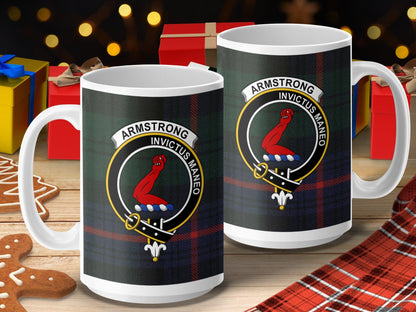 Physical Item 15oz / 15oz / White Armstrong Clan Scottish Tartan Crest Mug