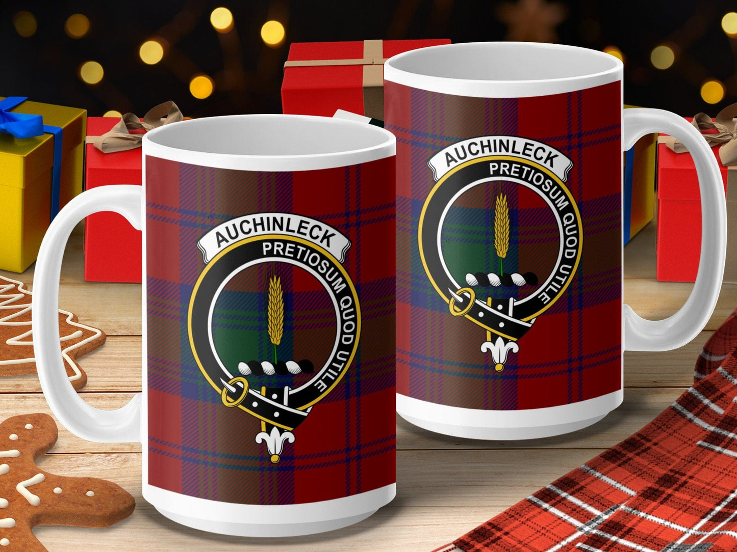 Physical Item 15oz / 15oz / White Auchinleck Clan Pretiosum Quod Utile Tartan Mug