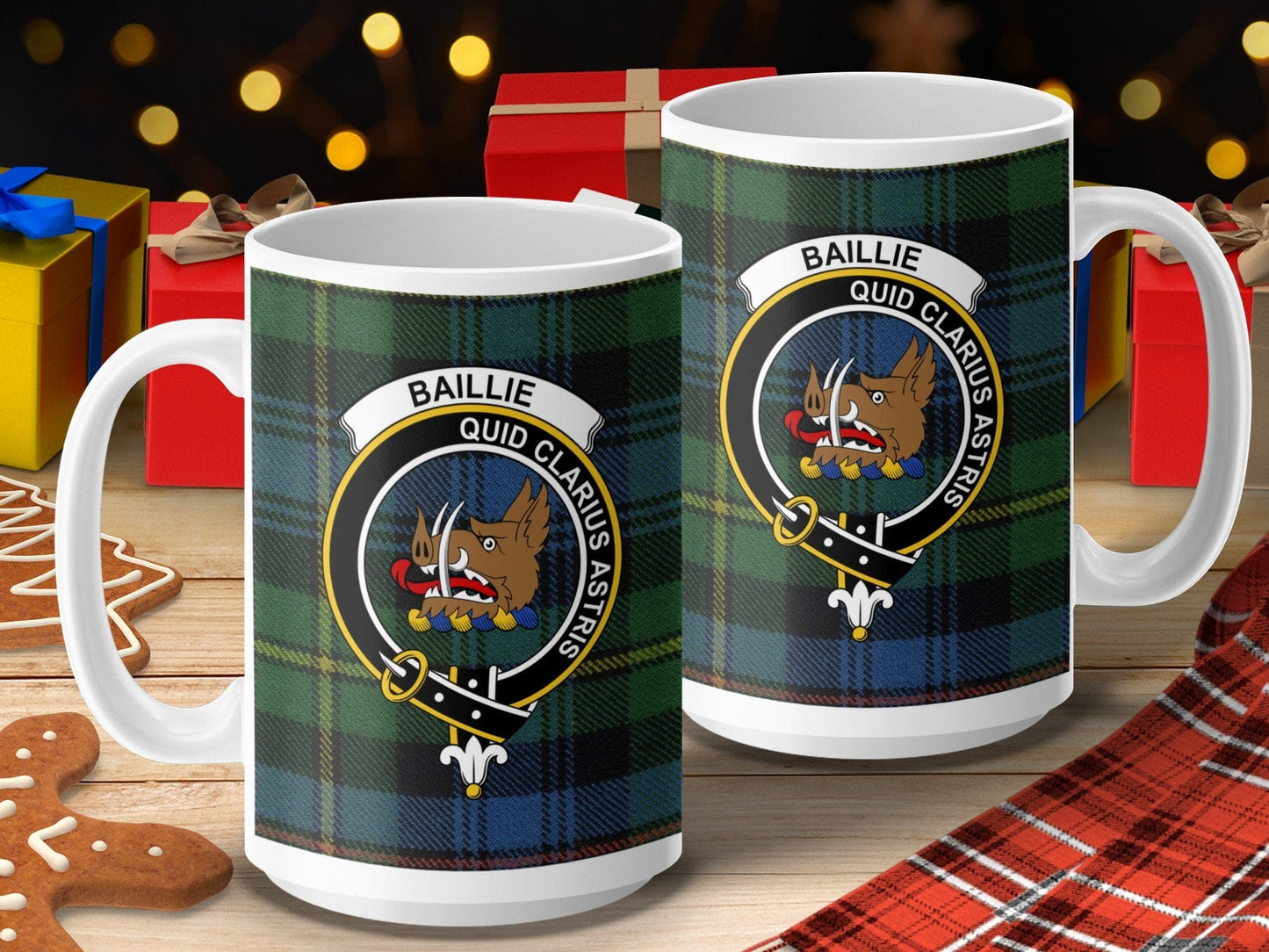 Physical Item 15oz / 15oz / White Baillie Clan Scottish Tartan Crest Mug