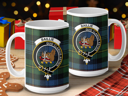 Physical Item 15oz / 15oz / White Baillie Clan Scottish Tartan Crest Mug