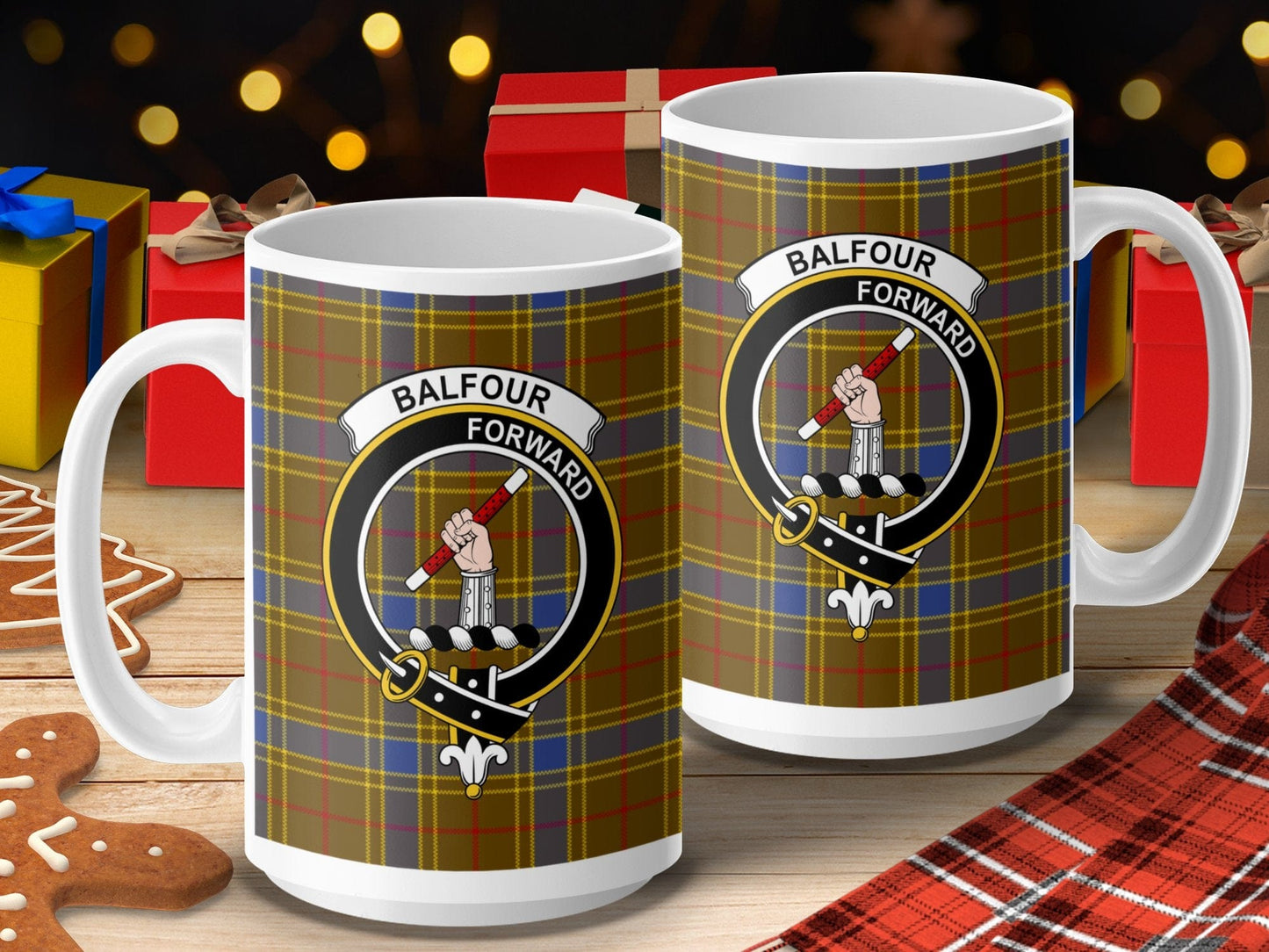 Physical Item 15oz / 15oz / White Balfour Forward Scottish Clan Tartan Crest Mug