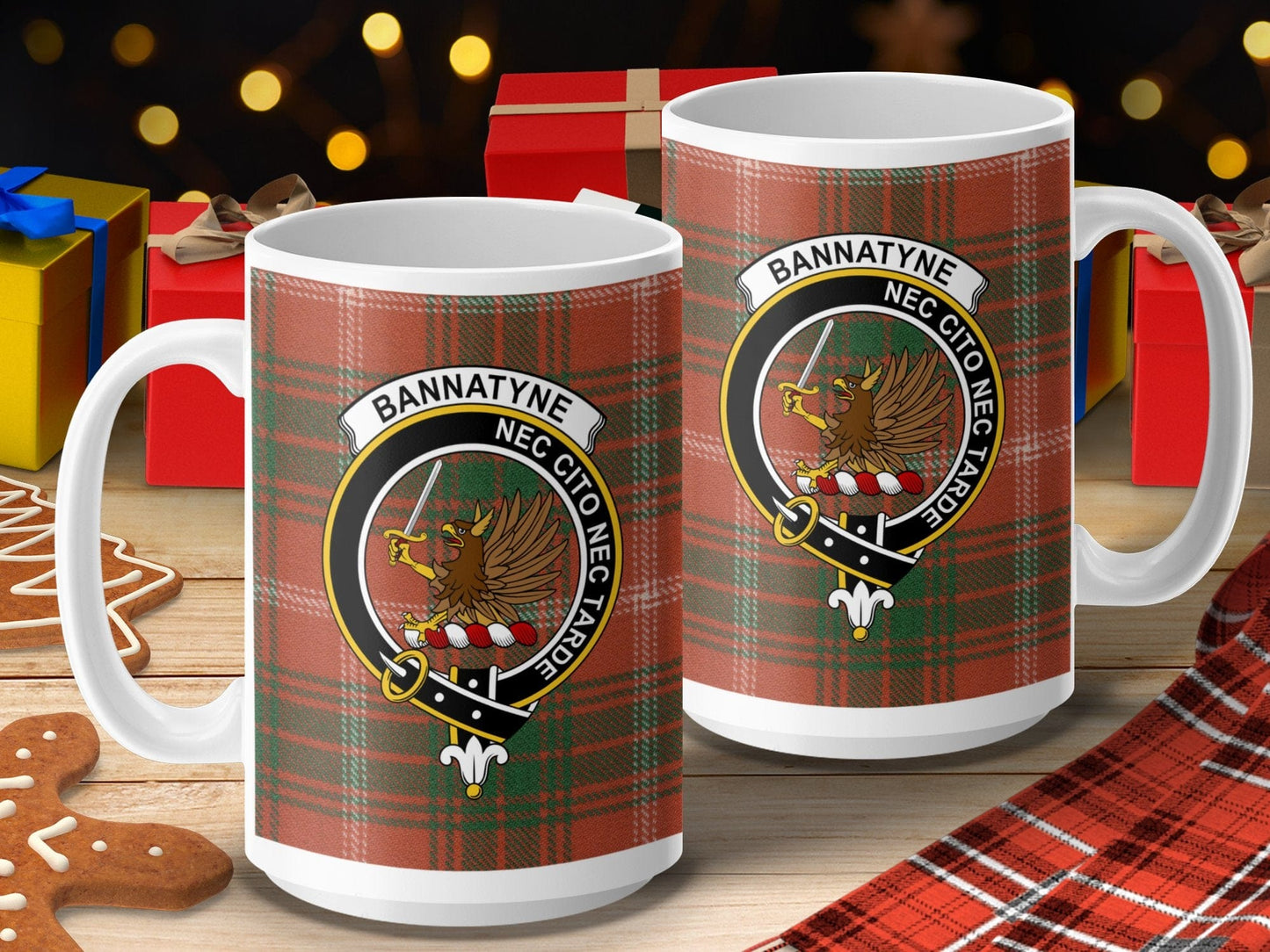 Physical Item 15oz / 15oz / White Bannatyne Clan Scottish Tartan Crest Mug