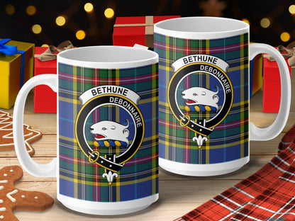 Physical Item 15oz / 15oz / White Bethune Clan Scottish Tartan Crest Mug