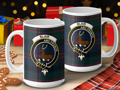 Physical Item 15oz / 15oz / White Blair Clan Scottish Tartan Crest Mug