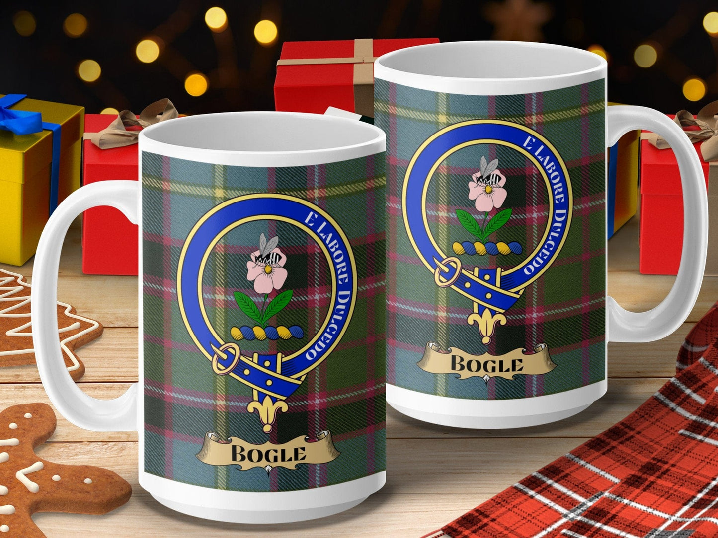 Physical Item 15oz / 15oz / White Bogle Clan Scottish Tartan Crest mug