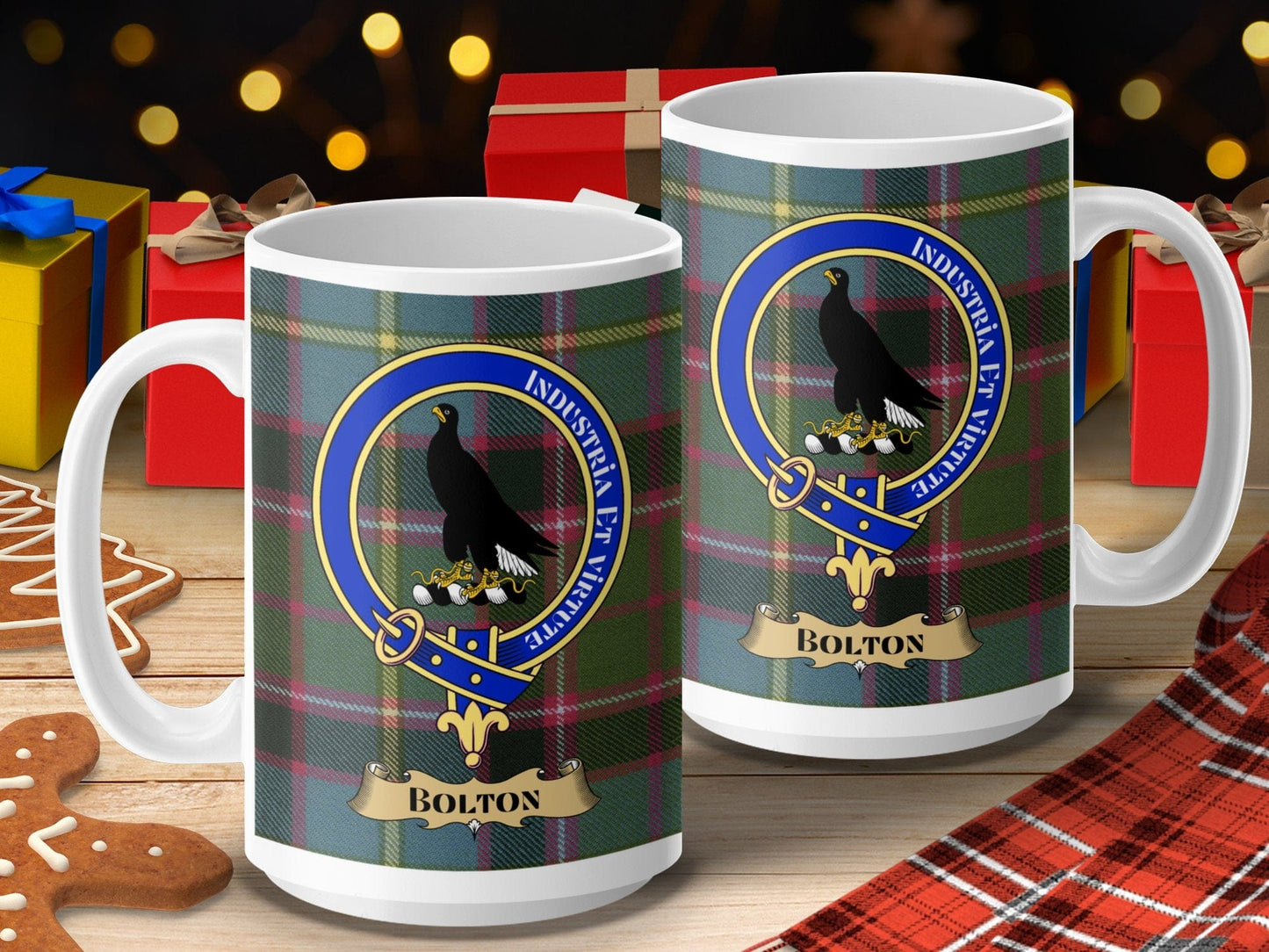 Physical Item 15oz / 15oz / White Bolton Clan Scottish Tartan Crest Mug