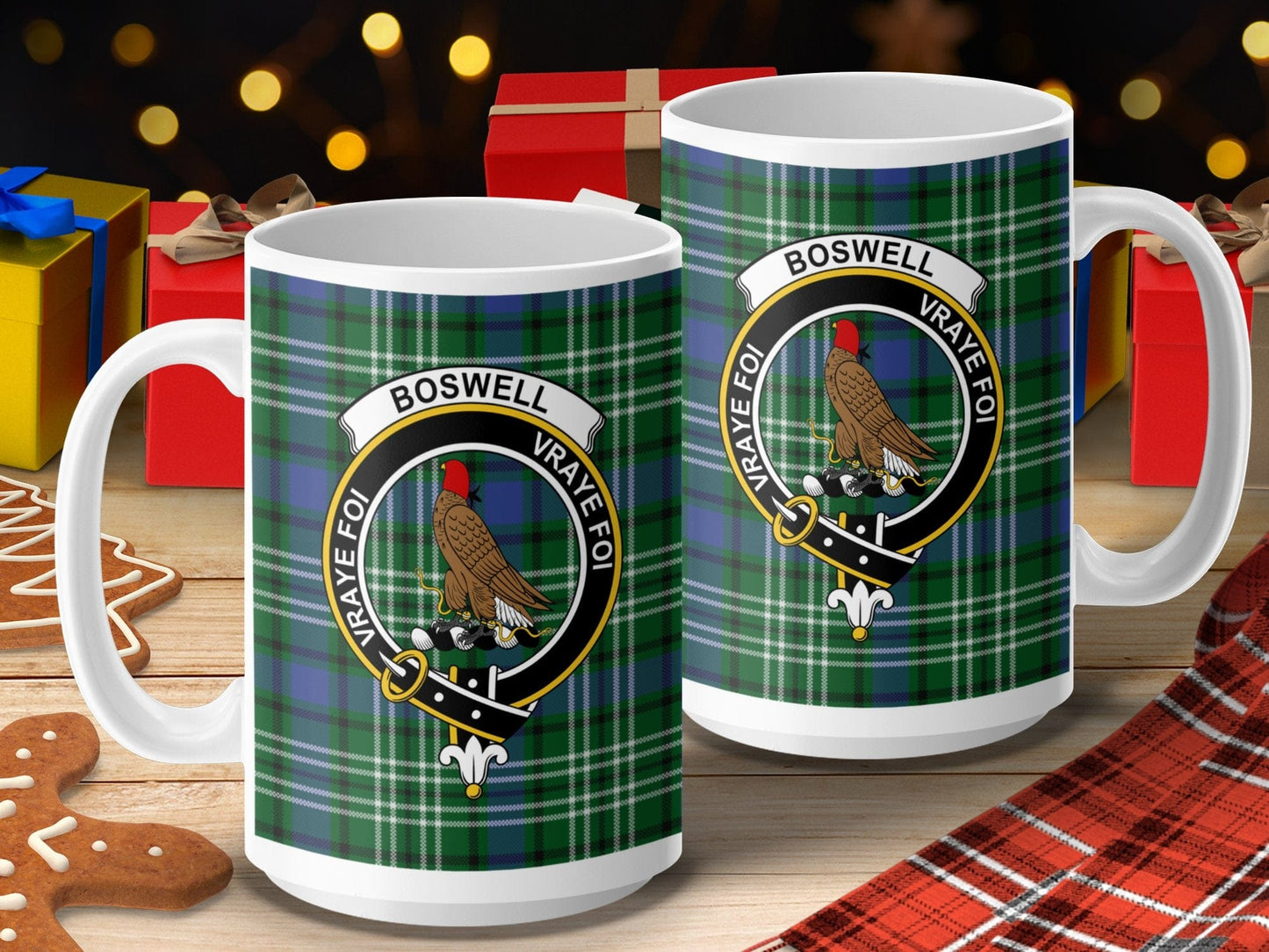 Physical Item 15oz / 15oz / White Boswell Clan Scottish Tartan Crest Mug