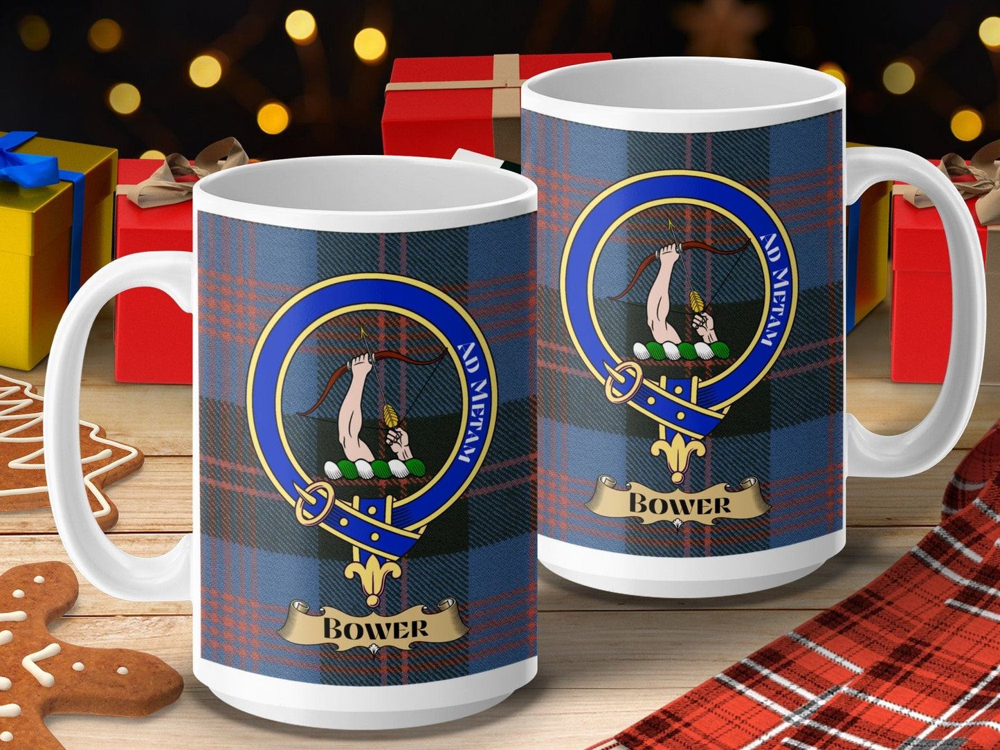 Physical Item 15oz / 15oz / White Bower Clan Scottish Tartan Crest mug