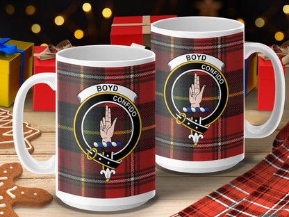 Physical Item 15oz / 15oz / White Boyd Clan Scottish Tartan Confido Coffee Mug