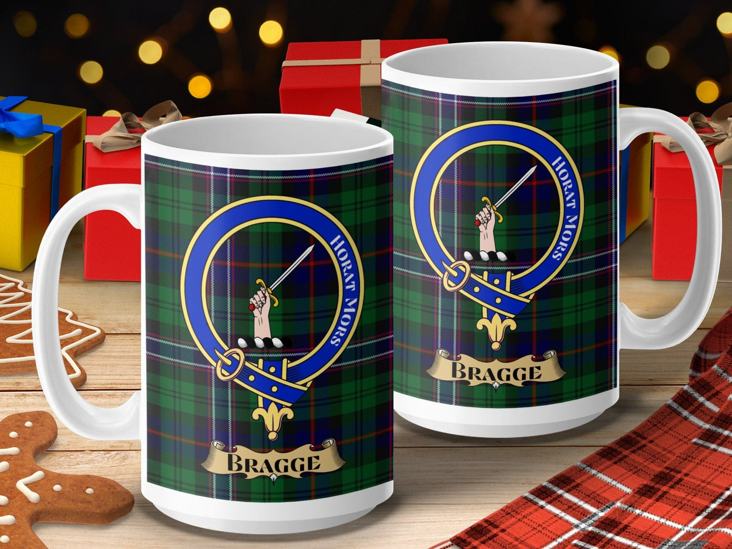 Physical Item 15oz / 15oz / White Bragge Clan Scottish Tartan Crest Mug