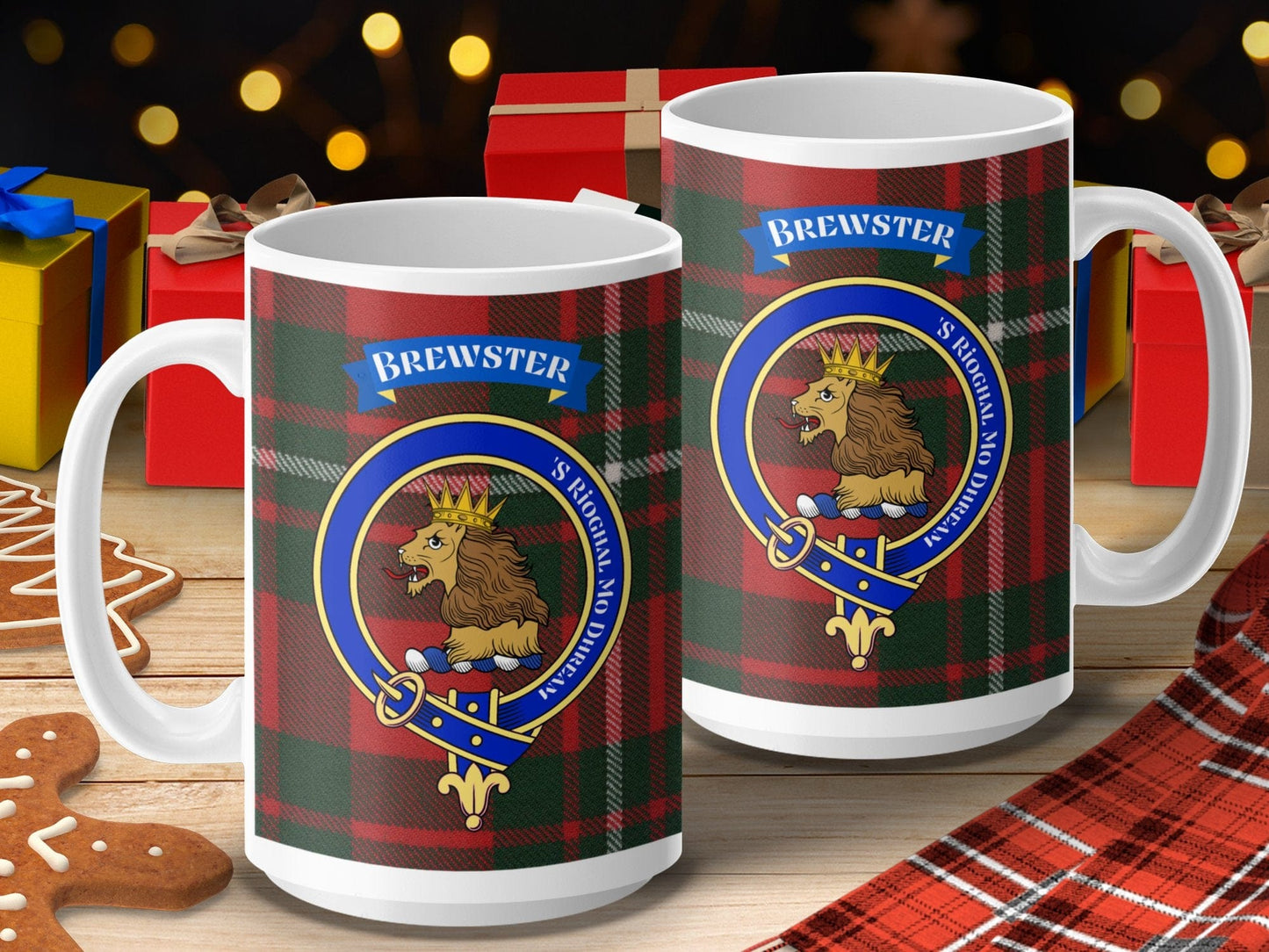 Physical Item 15oz / 15oz / White Brewster Clan Scottish Tartan Crest Mug