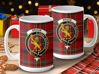 Physical Item 15oz / 15oz / White Broun Clan Scottish Tartan Crest Mug