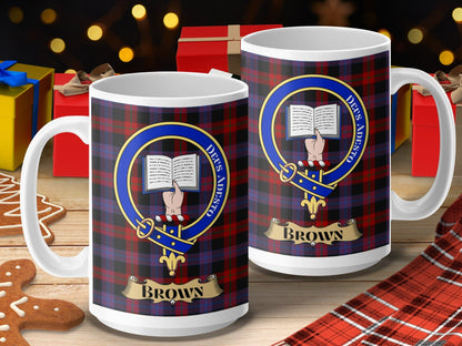 Physical Item 15oz / 15oz / White Brown Clan Scottish Tartan Crest Mug