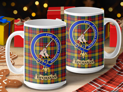 Physical Item 15oz / 15oz / White Buchanan Scottish Clan Tartan Crest Mug