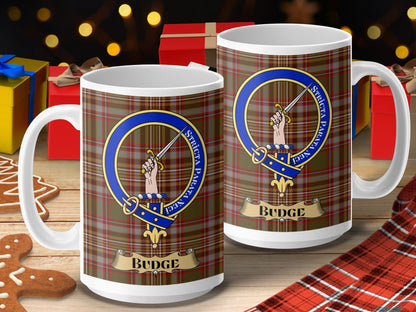 Physical Item 15oz / 15oz / White Budge Clan Scottish Tartan Crest mug