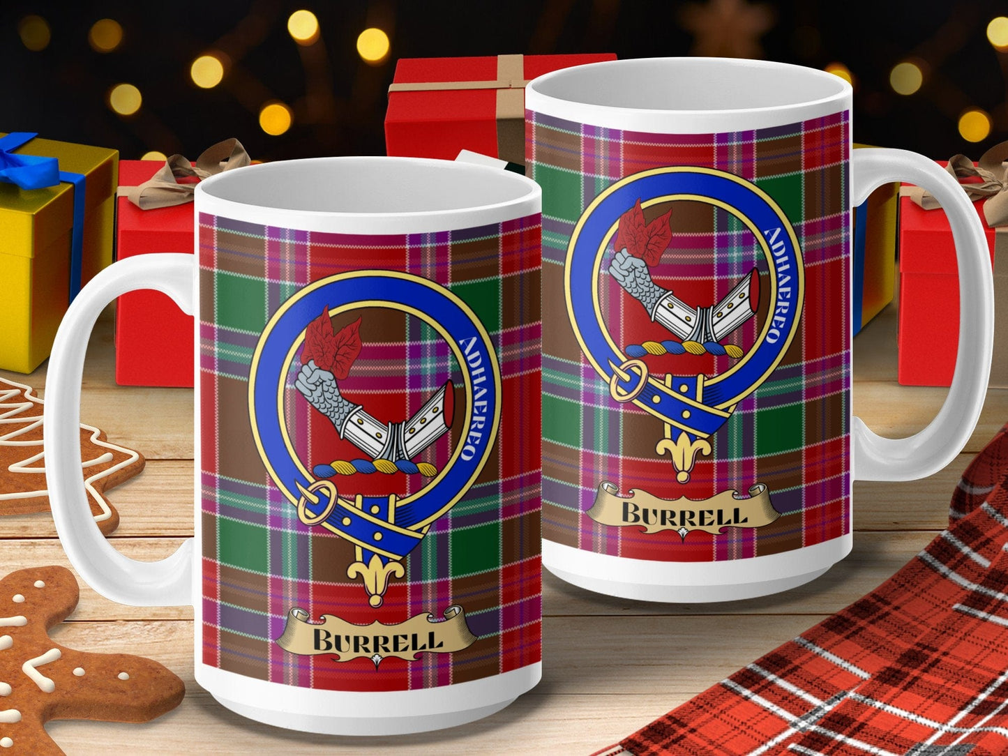 Physical Item 15oz / 15oz / White Burrell Clan Scottish Tartan Crest Mug