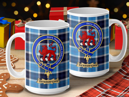 Physical Item 15oz / 15oz / White Burroughs Clan Scottish Tartan Crest Mug