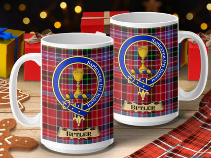 Physical Item 15oz / 15oz / White Butler Clan Scottish Tartan Crest Mug