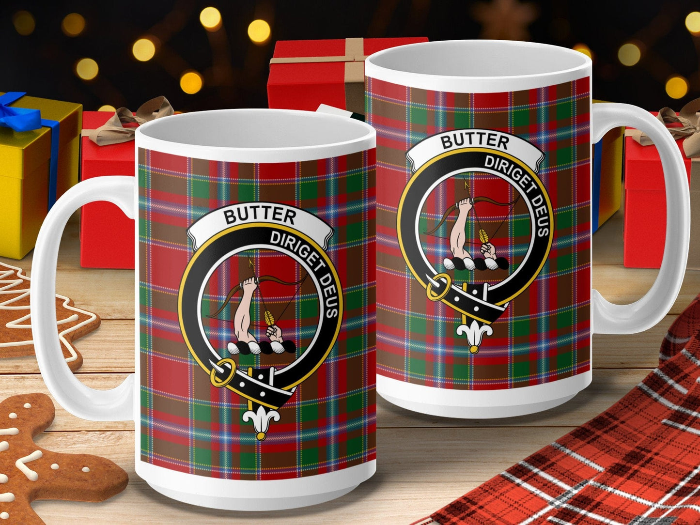 Physical Item 15oz / 15oz / White Butter Clan Scottish Tartan Crest Mug