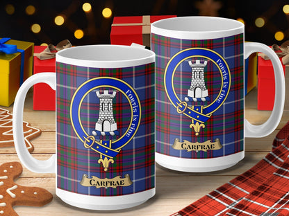 Physical Item 15oz / 15oz / White Carfrae Clan Scottish Tartan Crest Mug