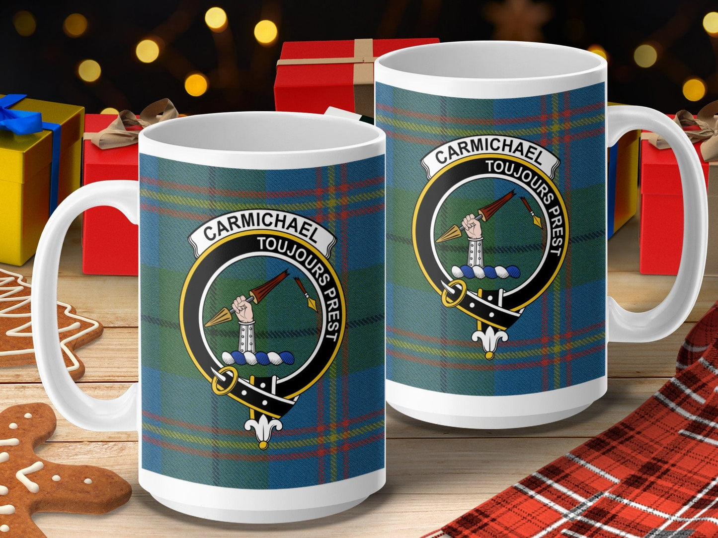 Physical Item 15oz / 15oz / White Carmichael Clan Scottish Tartan Crest Mug