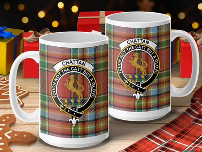 Physical Item 15oz / 15oz / White Chattan Clan Scottish Tartan Crest Mug