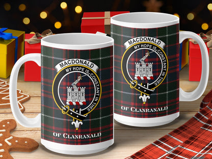 Physical Item 15oz / 15oz / White Clanranald Macdonald Clan Crest Tartan Mug