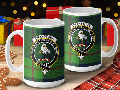 Physical Item 15oz / 15oz / White Cranstoun Clan Scottish Tartan Crest Mug