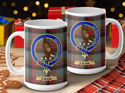 Physical Item 15oz / 15oz / White Craw Clan Scottish Tartan Crest Mug