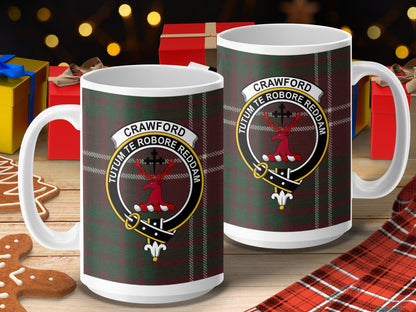 Physical Item 15oz / 15oz / White Crawford Clan Scottish Tartan Crest Mug