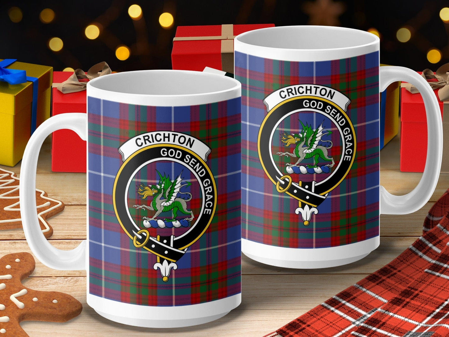 Physical Item 15oz / 15oz / White Crichton Clan Scottish Tartan Crest Mug