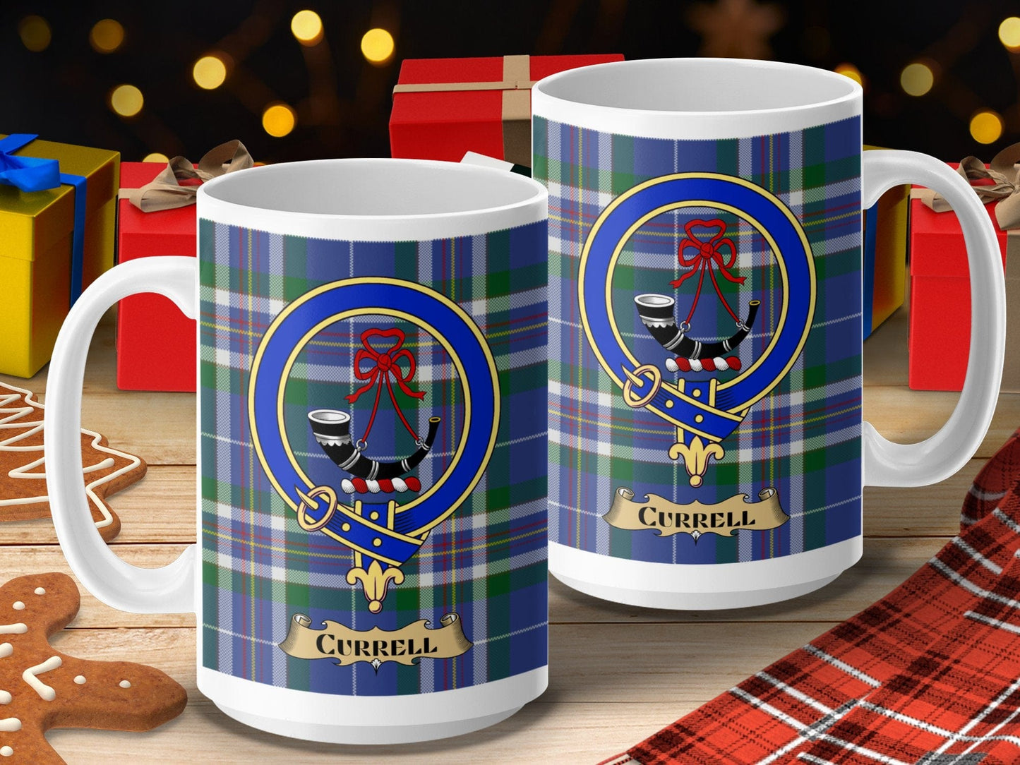 Physical Item 15oz / 15oz / White Currell Clan Scottish Tartan Crest Mug