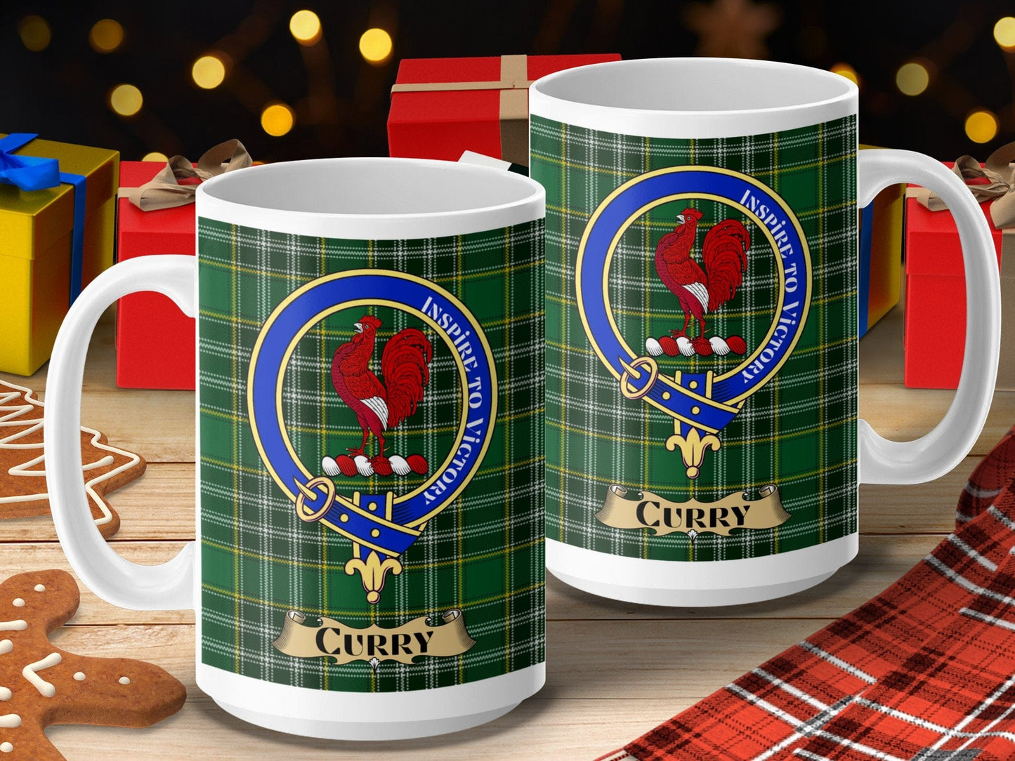 Physical Item 15oz / 15oz / White Curry Clan Scottish Tartan Crest Mug