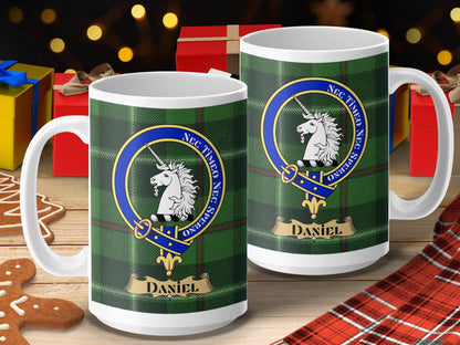 Physical Item 15oz / 15oz / White Daniel Clan Scottish Tartan Crest Mug