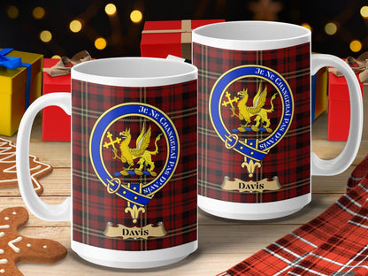 Physical Item 15oz / 15oz / White Davis Clan Scottish Tartan Crest Mug