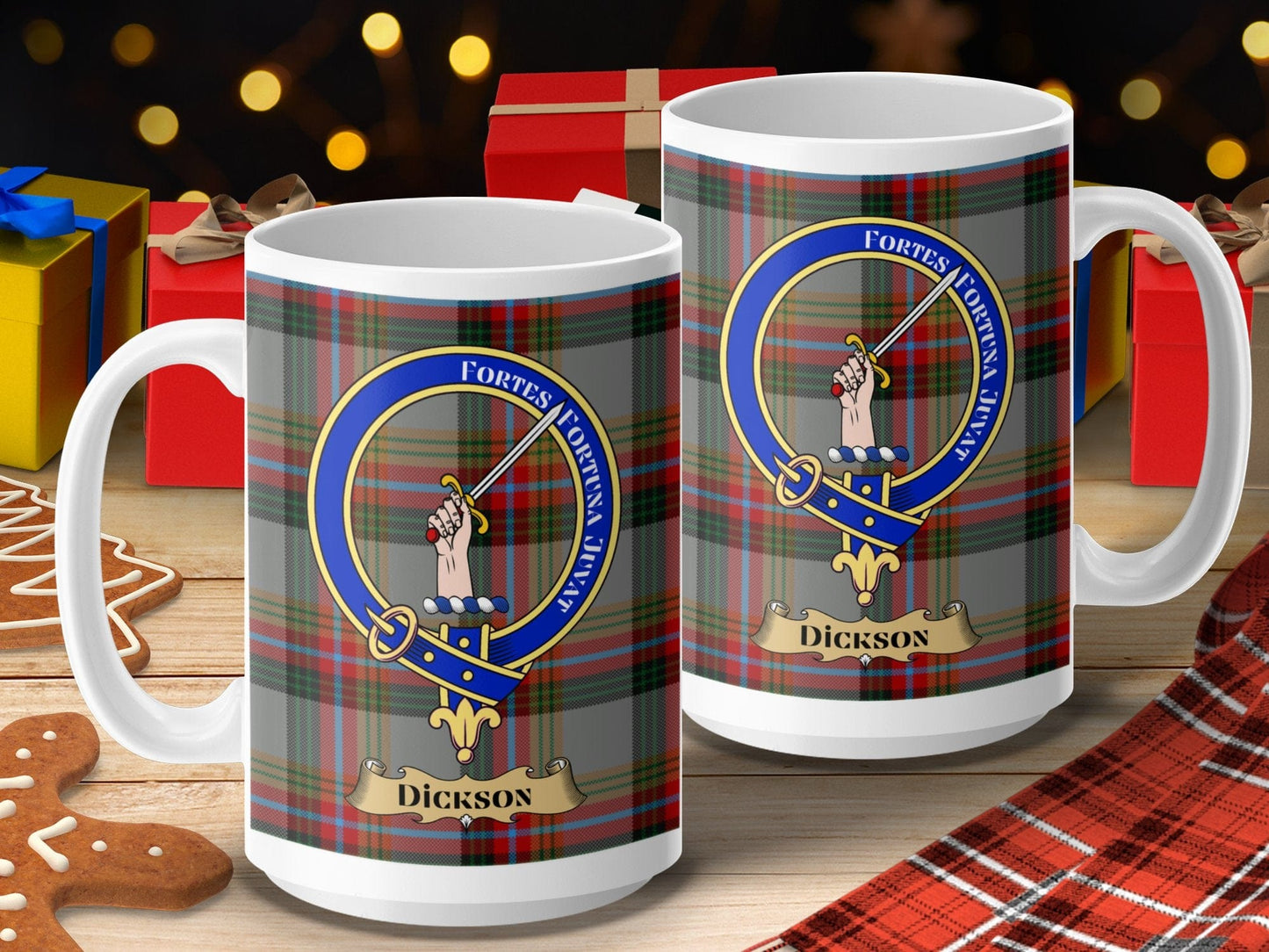 Physical Item 15oz / 15oz / White Dickson Clan Scottish Tartan Crest Mug