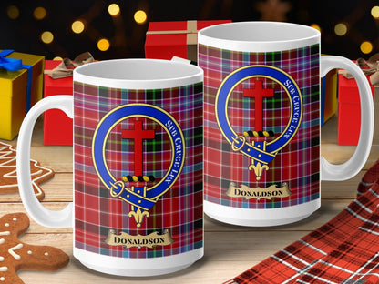 Physical Item 15oz / 15oz / White Donaldson Clan Scottish Tartan Crest Mug