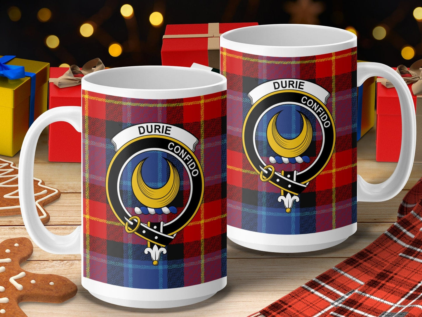 Physical Item 15oz / 15oz / White Durie Clan Scottish Tartan Crest Mug