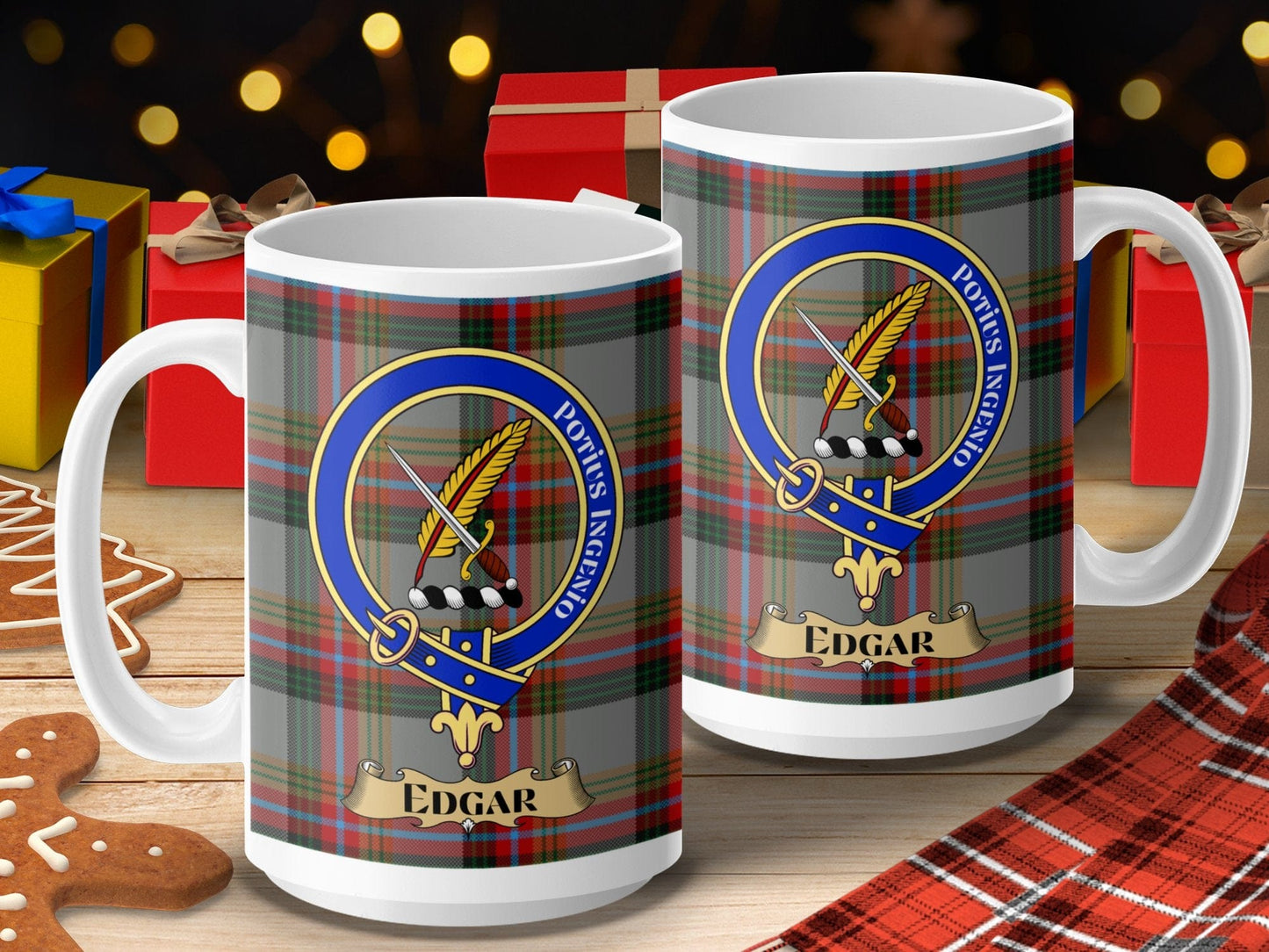 Physical Item 15oz / 15oz / White Edgar Clan Scottish Tartan Crest Mug