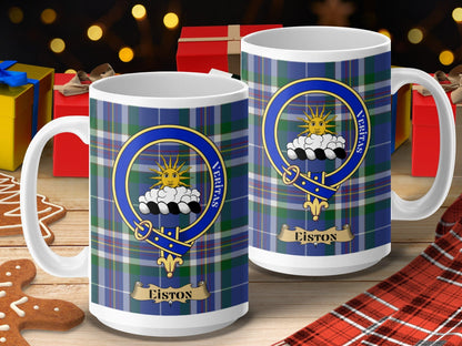 Physical Item 15oz / 15oz / White Eiston Clan Scottish Tartan Crest Mug