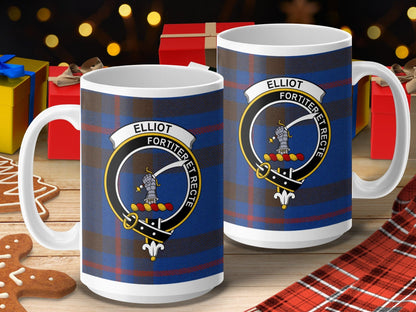 Physical Item 15oz / 15oz / White Elliot Clan Scottish Tartan Crest Mug