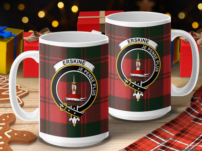 Physical Item 15oz / 15oz / White Erskine Clan Scottish Tartan Crest Mug