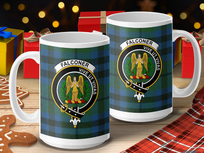 Physical Item 15oz / 15oz / White Falconer Clan Scottish Tartan Crest Mug