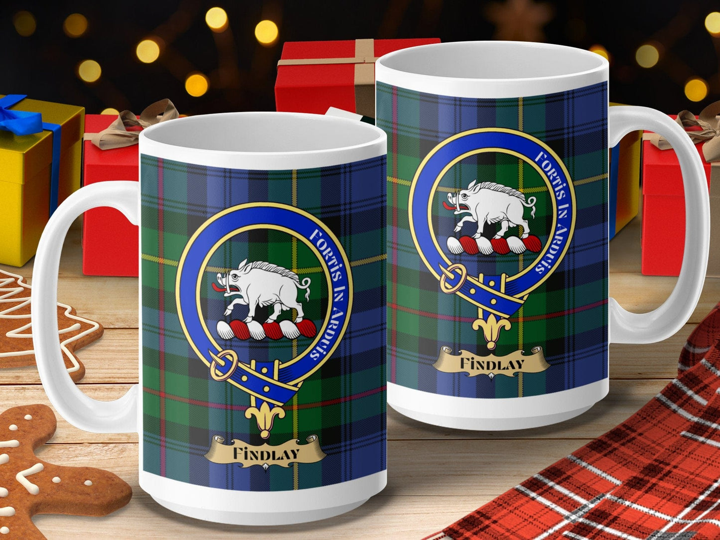 Physical Item 15oz / 15oz / White Findlay Clan Scottish Tartan Crest Mug